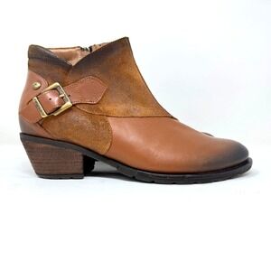 Wanda Panda Brown Leather Western Ankle Boot Boho‎ Envelope Fold Buckle Womens 8